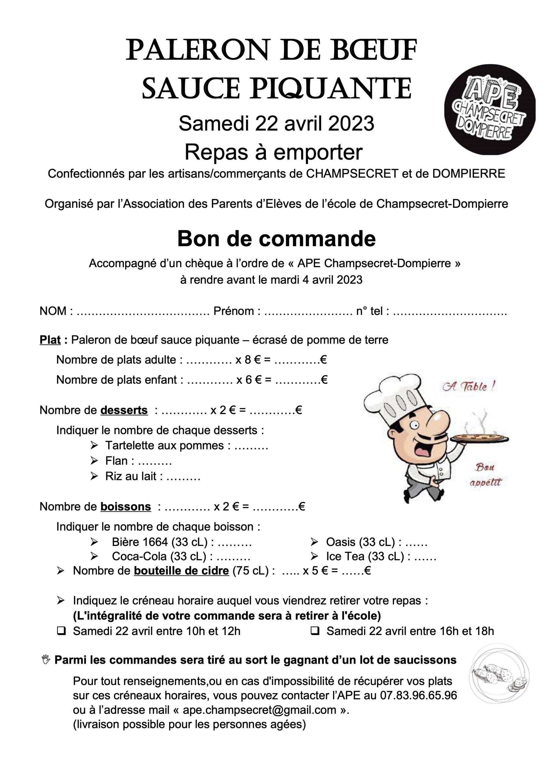 Read more about the article Repas à emporter – APE Champsecret-Dompierre