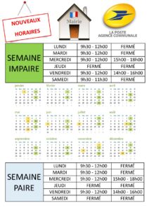 Lire la suite à propos de l’article Nouveaux horaires Mairie et Agence Postale Communale