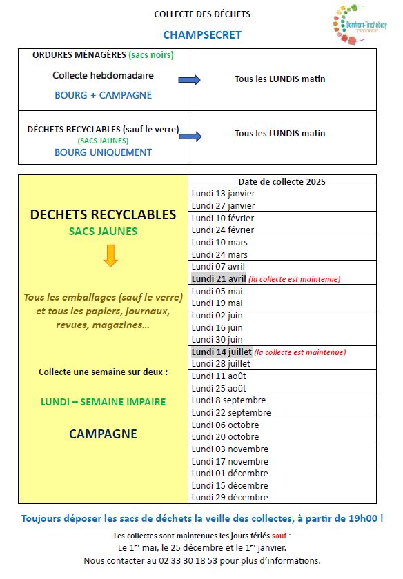 Lire la suite à propos de l’article Collecte des déchets 2025