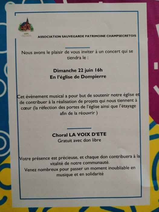 Lire la suite à propos de l’article Concert « La voix d’été » – Association sauvegarde patrimoine champsecretois