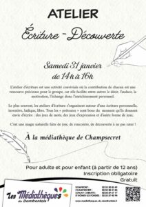 Lire la suite à propos de l’article Atelier écriture à la Médiathèque