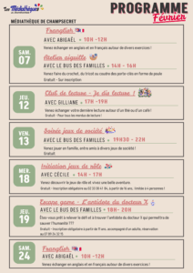 Lire la suite à propos de l’article Programme février 2026 à la Médiathèque