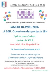 Lire la suite à propos de l’article Loto organisé par l&rsquo;UNC de Champsecret