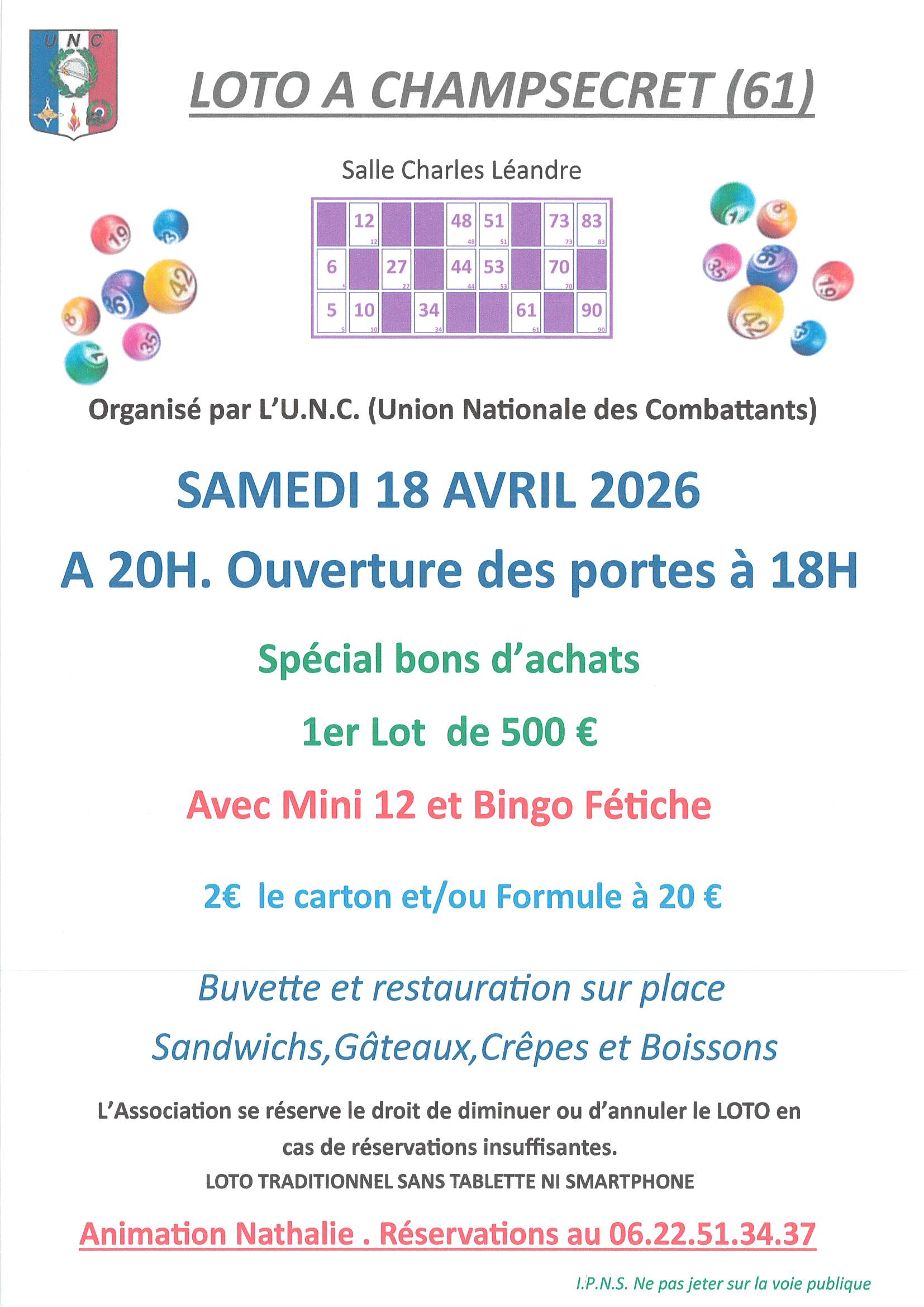 You are currently viewing Loto organisé par l&rsquo;UNC de Champsecret