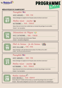 Lire la suite à propos de l’article Programme mars 2026 à la Médiathèque