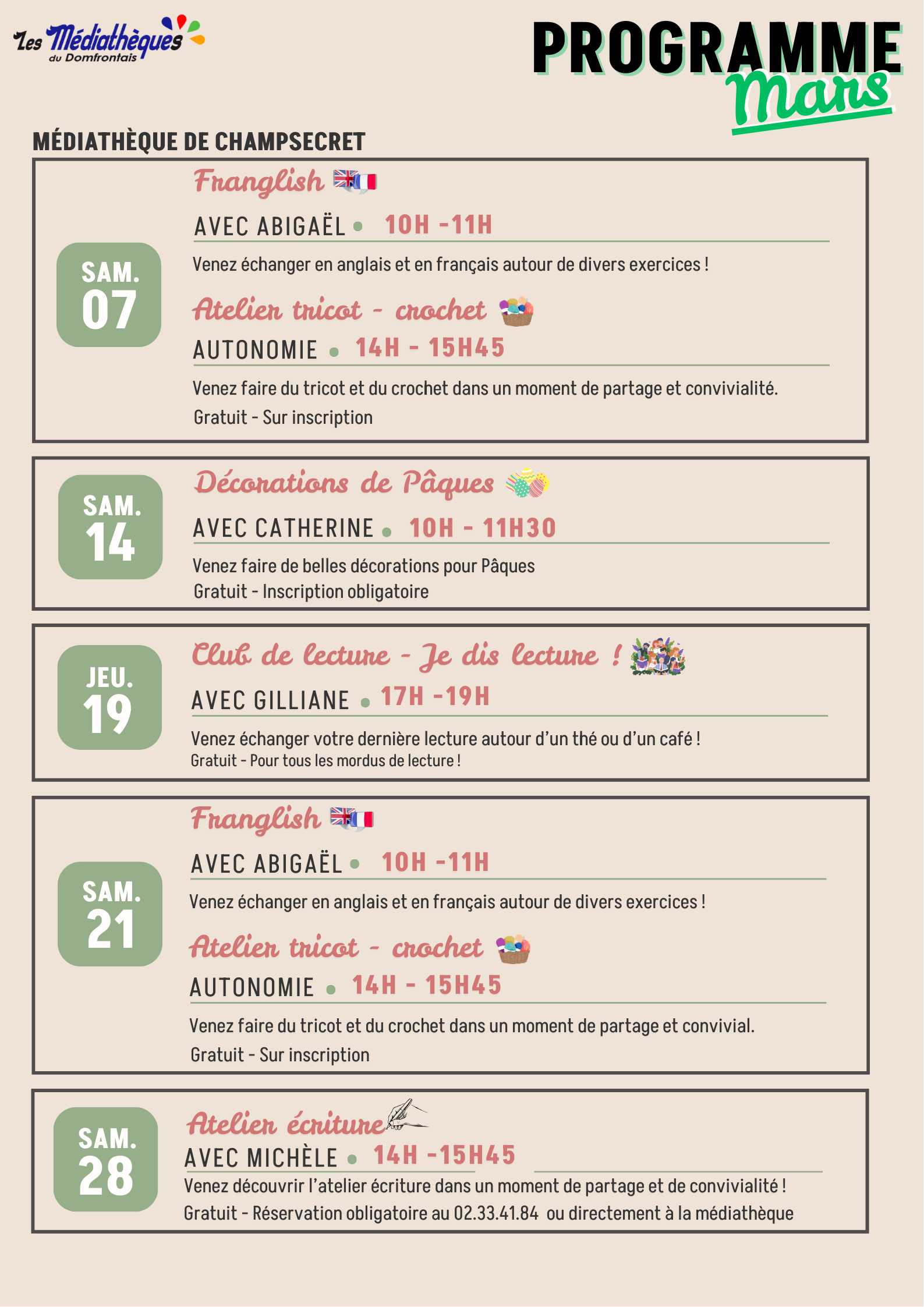 Lire la suite à propos de l’article Programme mars 2026 à la Médiathèque