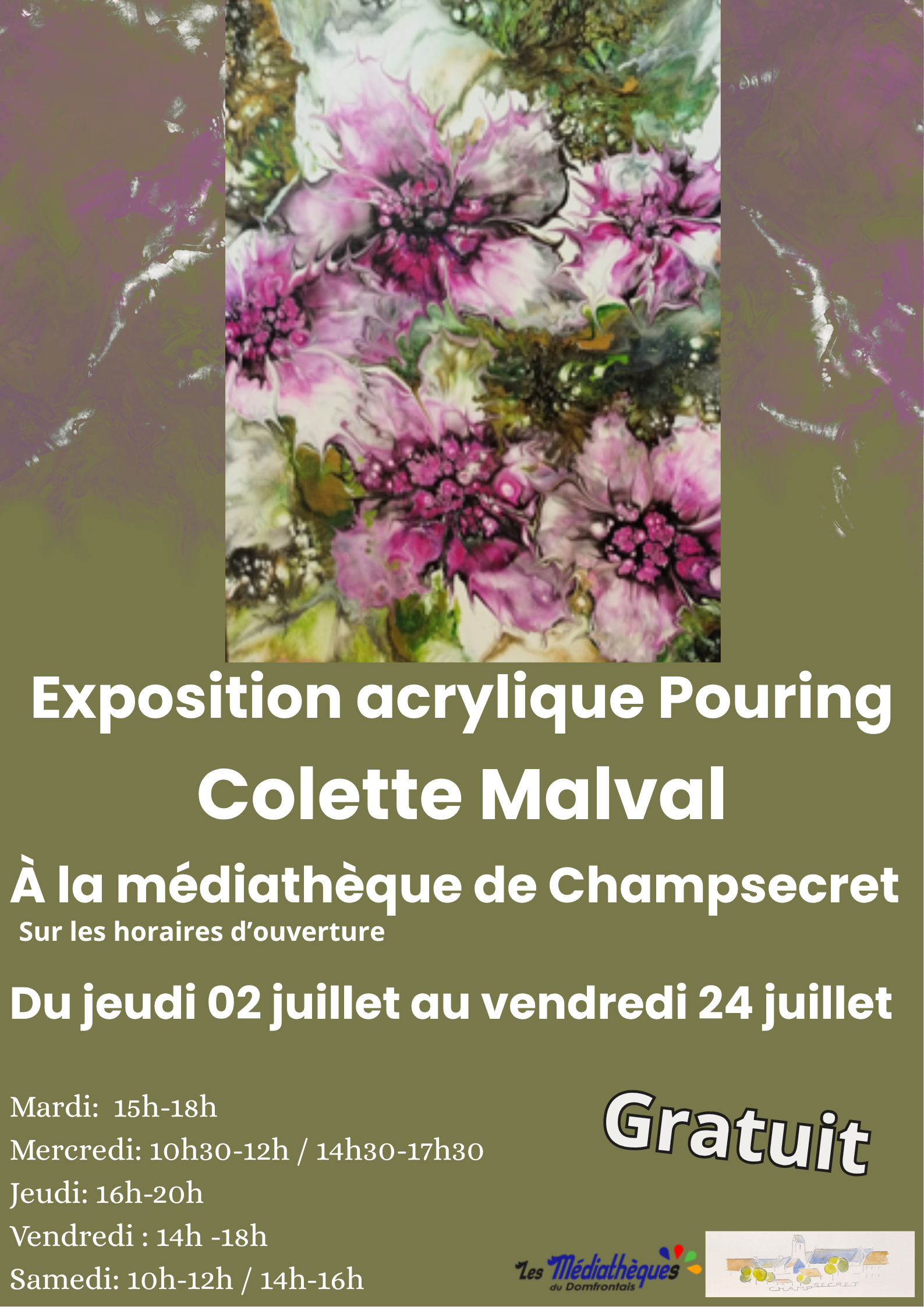 You are currently viewing Exposition Acrylique Pouring de Colette Malval à la médiathèque