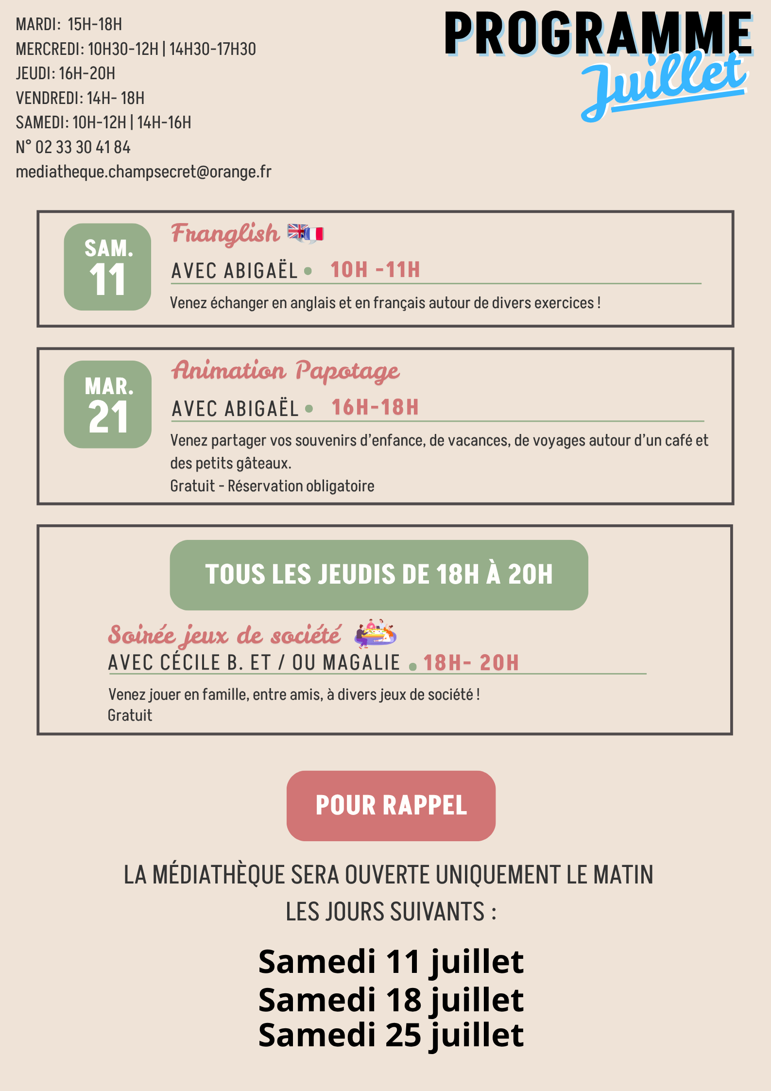 You are currently viewing Médiathèque – programme de juillet