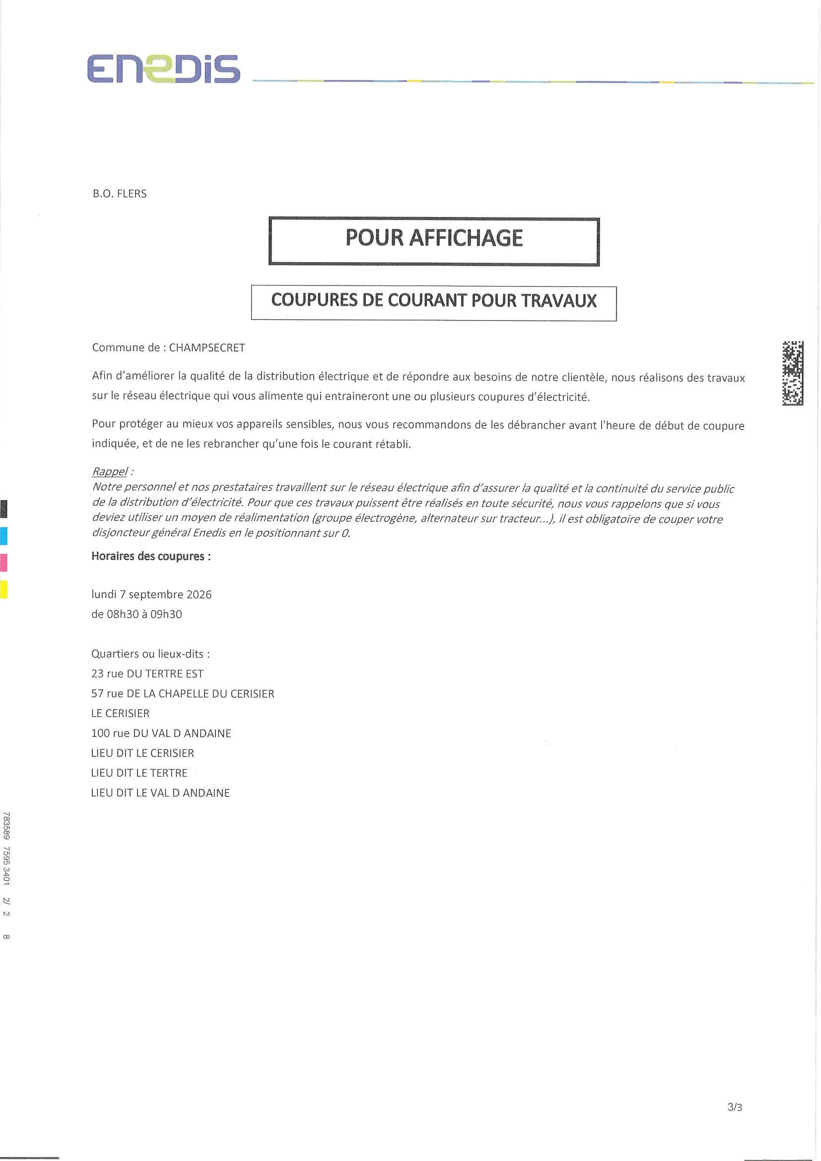 You are currently viewing Enedis – Coupures de courant pour travaux